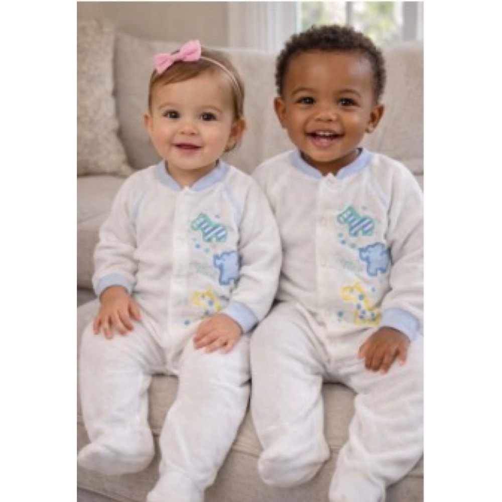 Vintage Fisher Price 12mo Cozy White Blue Horse Elephant Kids One Piece Onesie